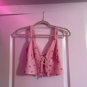 Pink Floral Double Front Tie Low Tank